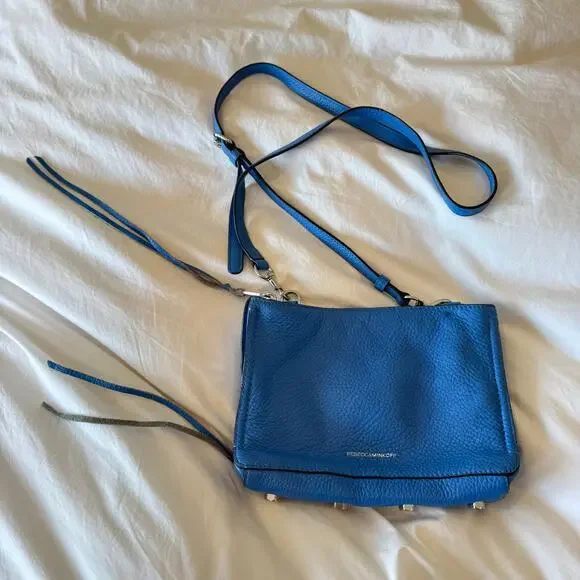 Rebecca Minkoff Regan Crossbody Bag Blue Leather Satchel Purse Silver Hardware - Picture 5 of 8